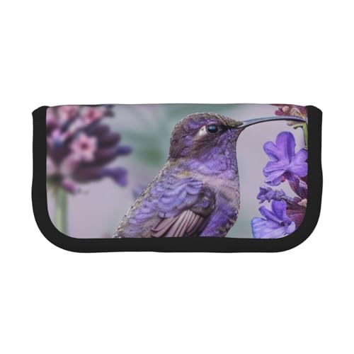 LRHCNZDCP Federmäppchen mit Vogelmotiv in Lavendel, Blumenmuster, bedruckt, aus Segeltuch, Make-up-Tasche, Gadget, Stifteetui mit Reißverschluss, Schwarz , Einheitsgröße, Schulranzen von LRHCNZDCP