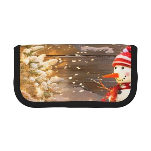 LRHCNZDCP Federmäppchen mit Weihnachts- und Schneemann-Motiv, aus Segeltuch, Make-up-Tasche, Gadget, Stiftebox mit Reißverschluss, Schwarz , Einheitsgröße, Schulranzen von LRHCNZDCP