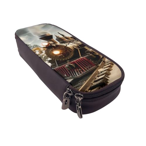 LRHCNZDCP Federmäppchen mit Zug- und Eisenbahn-Motiv, Leder, niedlich, für Schule, Büro, College, für Erwachsene, Jungen, Mädchen, Schwarz , Einheitsgröße, Schulranzen von LRHCNZDCP