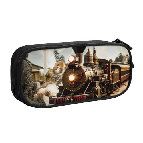 LRHCNZDCP Federmäppchen mit Zug- und Eisenbahn-Motiv, niedliches Federmäppchen, Federmäppchen, Stifteetui für Schule, Büro, Schwarz, Schwarz , Einheitsgröße, Schulranzen von LRHCNZDCP