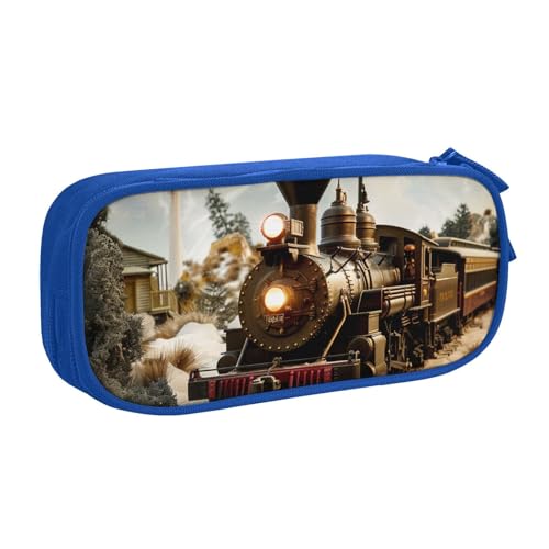 LRHCNZDCP Federmäppchen mit Zug- und Eisenbahn-Motiv, niedliches Federmäppchen, Federmäppchen, Stifteetui für Schule, Büro, Schwarz, blau, Einheitsgröße, Schulranzen von LRHCNZDCP