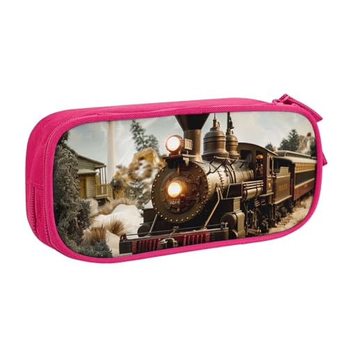 LRHCNZDCP Federmäppchen mit Zug- und Eisenbahn-Motiv, niedliches Federmäppchen, Federmäppchen, Stifteetui für Schule, Büro, Schwarz, rose, Einheitsgröße, Schulranzen von LRHCNZDCP