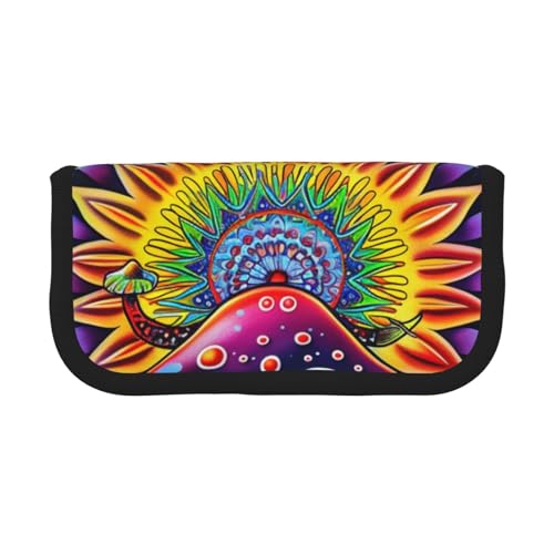 LRHCNZDCP Federmäppchen mit abstraktem Pilz, buntes Mandala-Motiv, Leinen, Make-up-Tasche, Gadget-Stifttasche, Stiftebox mit Reißverschluss, Schwarz , Einheitsgröße, Schulranzen von LRHCNZDCP