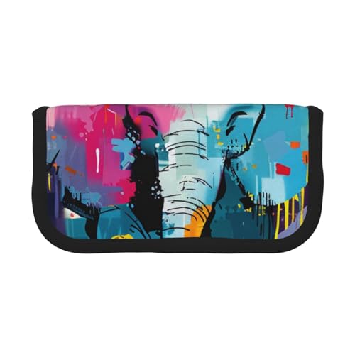 LRHCNZDCP Federmäppchen mit buntem Elefantenmotiv, aus Segeltuch, Make-up-Tasche, Stifteetui mit Reißverschluss, Schwarz , Einheitsgröße, Schulranzen von LRHCNZDCP