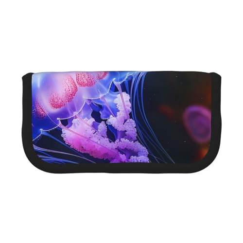 LRHCNZDCP Federmäppchen mit buntem Quallen-Druck, Leinen, Make-up-Tasche, Gadget-Stifttasche, Stiftebox mit Reißverschluss, Schwarz , Einheitsgröße, Schulranzen von LRHCNZDCP
