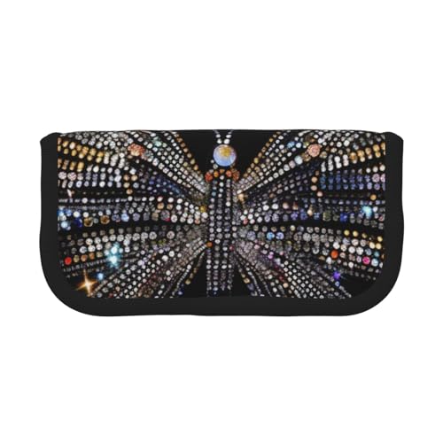 LRHCNZDCP Federmäppchen mit buntem Strass-Schmetterling-Druck, Leinen, Make-up-Tasche, Gadget-Stifttasche, Stiftebox mit Reißverschluss, Schwarz , Einheitsgröße, Schulranzen von LRHCNZDCP