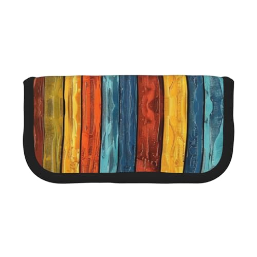LRHCNZDCP Federmäppchen mit buntem Streifen, bedrucktes Federmäppchen, Leinen, Make-up-Tasche, Gadget, Stiftebox mit Reißverschluss, Schwarz , Einheitsgröße, Schulranzen von LRHCNZDCP