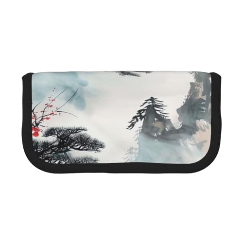 LRHCNZDCP Federmäppchen mit chinesischer Landschaftsmalerei, bedrucktes Federmäppchen, Leinen, Make-up-Tasche, Gadget-Stifttasche, Stiftebox mit Reißverschluss, Schwarz , Einheitsgröße, Schulranzen von LRHCNZDCP