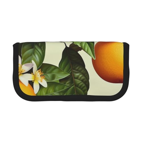 LRHCNZDCP Federmäppchen mit gelben Blüten und orangefarbenen Früchten, bedrucktes Federmäppchen, Leinen, Make-up-Tasche, Gadget-Stifttasche, Stiftebox mit Reißverschluss, Schwarz , Einheitsgröße, von LRHCNZDCP
