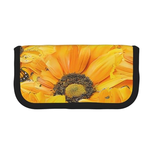 LRHCNZDCP Federmäppchen mit gelben Blumen und Schmetterlingen bedruckt, Leinen, Make-up-Tasche, Gadget, Stiftebox mit Reißverschluss, Schwarz , Einheitsgröße, Schulranzen von LRHCNZDCP