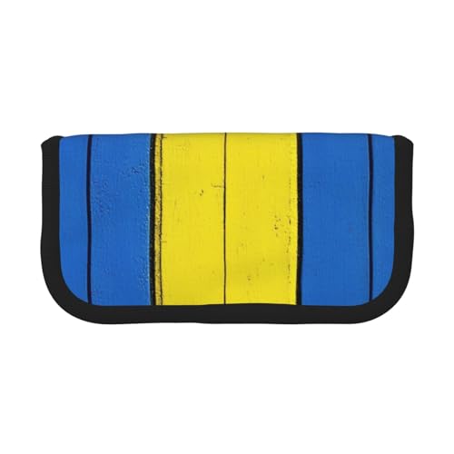 LRHCNZDCP Federmäppchen mit gelben und blauen Streifen, bedrucktes Federmäppchen, Leinen, Make-up-Tasche, Gadget-Stifttasche, Stiftebox mit Reißverschluss, Schwarz , Einheitsgröße, Schulranzen von LRHCNZDCP