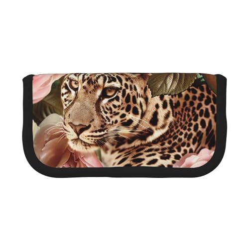 LRHCNZDCP Federmäppchen mit gestreiftem Rosen- und Leopardenmuster, aus Segeltuch, Make-up-Tasche, Stiftebox mit Reißverschluss, Schwarz , Einheitsgröße, Schulranzen von LRHCNZDCP