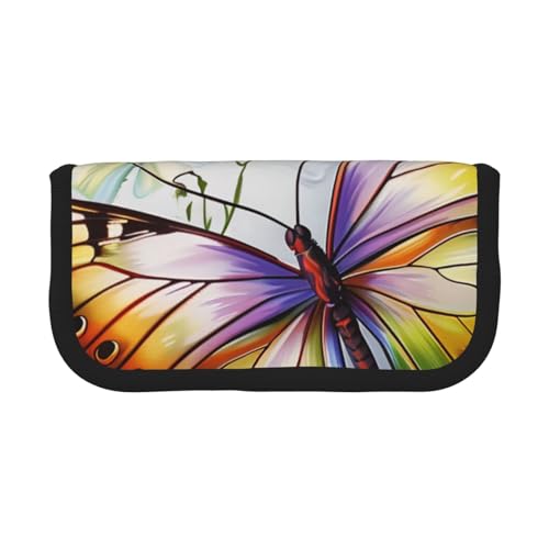 LRHCNZDCP Federmäppchen mit hübschem Schmetterlings-Blumendruck, Segeltuch, Make-up-Tasche, Gadget, Stiftebox mit Reißverschluss, Schwarz , Einheitsgröße, Schulranzen von LRHCNZDCP