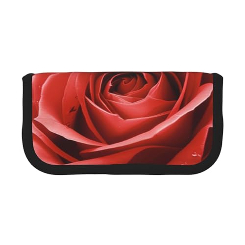 LRHCNZDCP Federmäppchen mit rotem Rosen-Motiv, bedrucktes Federmäppchen, aus Segeltuch, Make-up-Tasche, Stiftebox mit Reißverschluss, Schwarz , Einheitsgröße, Schulranzen von LRHCNZDCP