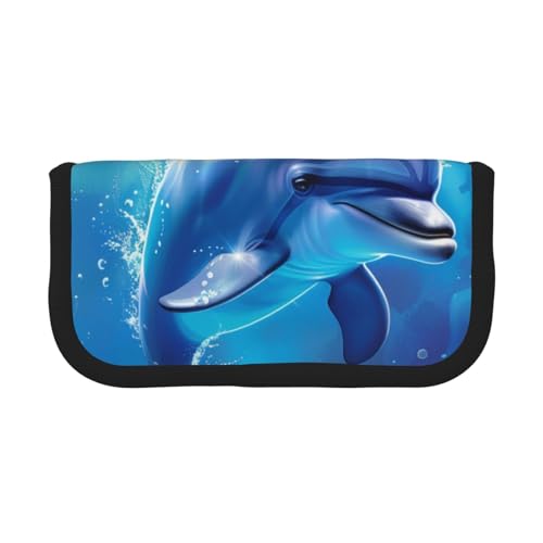 LRHCNZDCP Federmäppchen mit süßem Delfin-Druck, Leinen, Make-up-Tasche, Gadget-Stifttasche, Stiftebox mit Reißverschluss, Schwarz , Einheitsgröße, Schulranzen von LRHCNZDCP