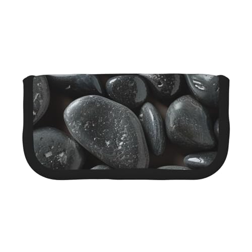 LRHCNZDCP Federmäppchen mit vielen schwarzen Kieselsteinen, bedrucktes Federmäppchen aus Segeltuch, Make-up-Tasche, Gadget, Stiftebox mit Reißverschluss, Schwarz , Einheitsgröße, Schulranzen von LRHCNZDCP