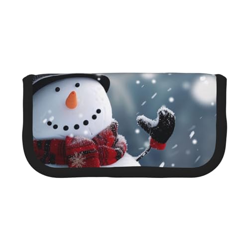 LRHCNZDCP Federmäppchen mit weihnachtlichem Schneemann-Motiv, bedruckt, aus Segeltuch, Make-up-Tasche, Gadget-Stifttasche, Stiftebox mit Reißverschluss, Schwarz , Einheitsgröße, Schulranzen von LRHCNZDCP