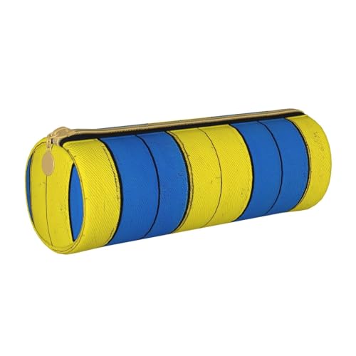 LRHCNZDCP Gelbe und blaue Streifen bedrucktes Leder-Federmäppchen mit rundem Reißverschluss, niedliches Federmäppchen für Schule und Büro, weiß, Einheitsgröße, Schulranzen LRHCNZDCP Gelbe und blaue Streifen bedrucktes Leder-Federmäppchen mit rundem Reißverschluss, niedliches Federmäppchen für Schule und Büro, weiß, Einheitsgröße, Schulranzen von LRHCNZDCP