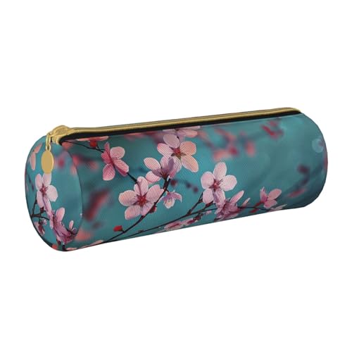 LRHCNZDCP Japanisches Federmäppchen aus Leder mit Kirschblüten – runder Reißverschluss, niedliches Federmäppchen für Schule und Büro, weiß, Einheitsgröße, Schulranzen von LRHCNZDCP