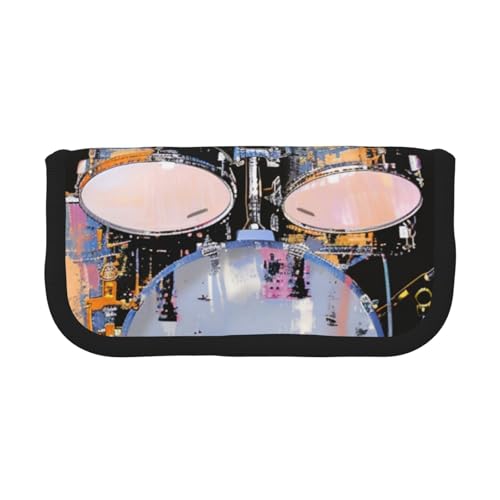 LRHCNZDCP Jazz Drum bedrucktes Federmäppchen aus Segeltuch, Make-up-Tasche, Gadget-Stifttasche, Stiftebox mit Reißverschluss, Schwarz , Einheitsgröße, Schulranzen von LRHCNZDCP