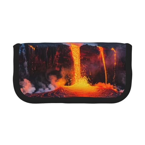 LRHCNZDCP Kilauea Federmäppchen, bedruckt, Motiv: Vulkan, Segeltuch, Make-up-Tasche, Gadget, Stiftebox mit Reißverschluss, Schwarz , Einheitsgröße, Schulranzen von LRHCNZDCP
