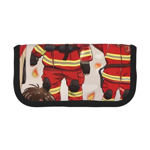 LRHCNZDCP Kleine Jungen und Mädchen in Feuerwehrleuten bedrucktes Federmäppchen aus Segeltuch Make-up-Tasche Gadget Stiftebox mit Reißverschluss, Schwarz , Einheitsgröße, Schulranzen von LRHCNZDCP