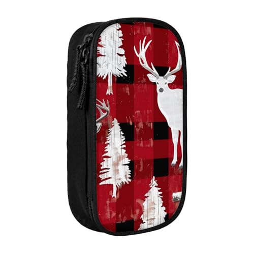 LRHCNZDCP Kuh Hirsch Baum Weihnachten Bedrucktes Federmäppchen Tasche Schwarz Niedlich Federmäppchen Stiftebox Stifttasche für Schule Büro, Schwarz , Einheitsgröße, Schulranzen von LRHCNZDCP