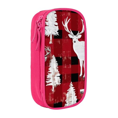 LRHCNZDCP Kuh Hirsch Baum Weihnachten Bedrucktes Federmäppchen Tasche Schwarz Niedlich Federmäppchen Stiftebox Stifttasche für Schule Büro, rose, Einheitsgröße, Schulranzen von LRHCNZDCP