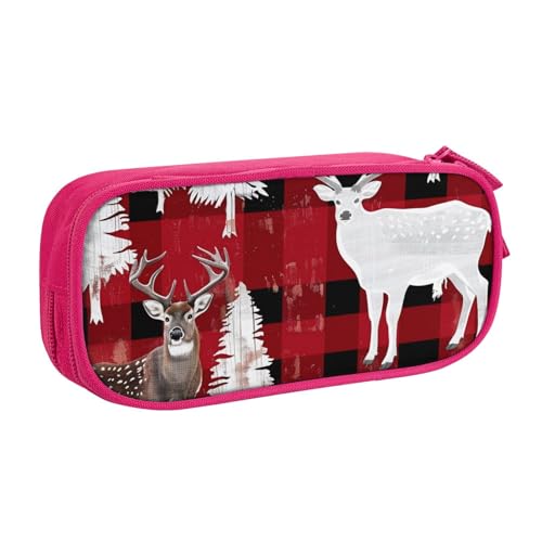 LRHCNZDCP Kuh Hirsch Baum Weihnachten Gedruckt Federmäppchen Beutel Niedlich Federmäppchen Stiftebox Stifteetui für Schule Büro Schwarz, rose, Einheitsgröße, Schulranzen von LRHCNZDCP
