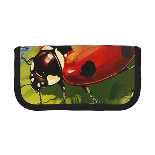 LRHCNZDCP Ladybug bedrucktes Federmäppchen aus Segeltuch, Make-up-Tasche, Gadget, Stiftebox mit Reißverschluss, Schwarz , Einheitsgröße, Schulranzen von LRHCNZDCP