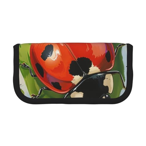 LRHCNZDCP Ladybug bedrucktes Federmäppchen aus Segeltuch, Make-up-Tasche, Gadget, Stiftebox mit Reißverschluss, Schwarz , Einheitsgröße, Schulranzen von LRHCNZDCP
