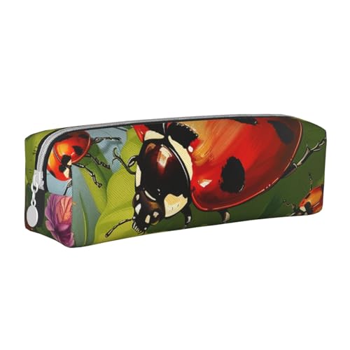 LRHCNZDCP Ladybug bedrucktes Leder-Federmäppchen – niedliches Federmäppchen mit Reißverschluss für Schule und Büro, weiß, Einheitsgröße, Schulranzen von LRHCNZDCP