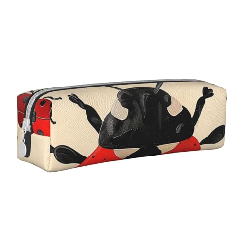 LRHCNZDCP Ladybug bedrucktes Leder-Federmäppchen – niedliches Federmäppchen mit Reißverschluss für Schule und Büro, weiß, Einheitsgröße, Schulranzen von LRHCNZDCP