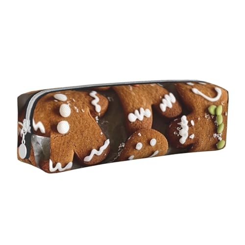 LRHCNZDCP Lebkuchenkekse bedrucktes Leder-Federmäppchen – niedliches Federmäppchen mit Reißverschluss für Schule und Büro, weiß, Einheitsgröße, Schulranzen von LRHCNZDCP