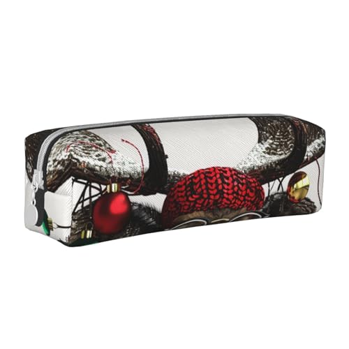 LRHCNZDCP Lustiges Federmäppchen aus Leder mit Weihnachtsmotiv – niedliches Federmäppchen mit Reißverschluss für Schule und Büro, weiß, Einheitsgröße, Schulranzen von LRHCNZDCP