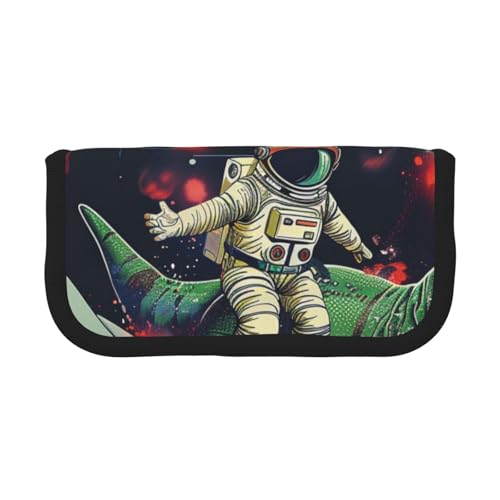 LRHCNZDCP Lustiges Federmäppchen mit Astronauten-Dinosaurier-Rakete, bedrucktes Federmäppchen, Segeltuch, Make-up-Tasche, Gadget-Stifttasche, Stiftebox mit Reißverschluss, Schwarz , Einheitsgröße, von LRHCNZDCP