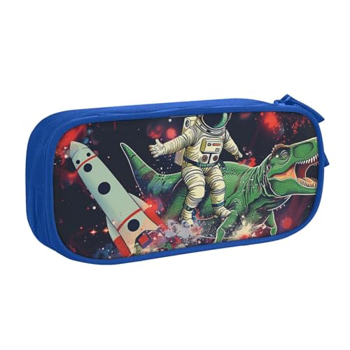 LRHCNZDCP Lustiges Federmäppchen mit Astronauten-Dinosaurier-Raketen-Motiv, niedliches Federmäppchen, Stiftebox für Schule, Büro, Schwarz, blau, Einheitsgröße, Schulranzen von LRHCNZDCP