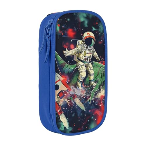 LRHCNZDCP Lustiges Federmäppchen mit Astronauten-Dinosaurier-Raketen-Motiv, schwarz, niedliches Federmäppchen, Stiftebox für Schule, Büro, blau, Einheitsgröße, Schulranzen von LRHCNZDCP