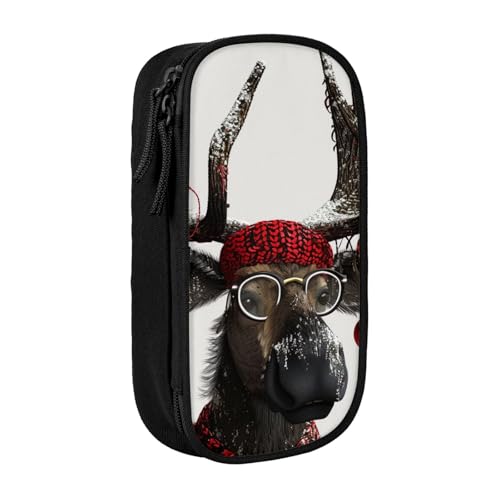 LRHCNZDCP Lustiges Weihnachts-Federmäppchen mit Elch-Motiv, schwarz, niedliches Federmäppchen, Stiftebox für Schule, Büro, Schwarz , Einheitsgröße, Schulranzen von LRHCNZDCP