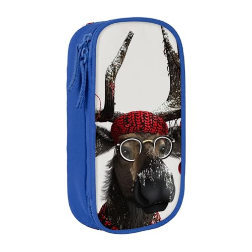 LRHCNZDCP Lustiges Weihnachts-Federmäppchen mit Elch-Motiv, schwarz, niedliches Federmäppchen, Stiftebox für Schule, Büro, blau, Einheitsgröße, Schulranzen von LRHCNZDCP