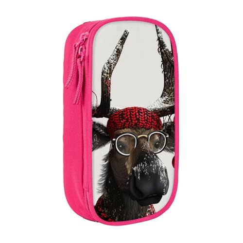 LRHCNZDCP Lustiges Weihnachts-Federmäppchen mit Elch-Motiv, schwarz, niedliches Federmäppchen, Stiftebox für Schule, Büro, rose, Einheitsgröße, Schulranzen von LRHCNZDCP