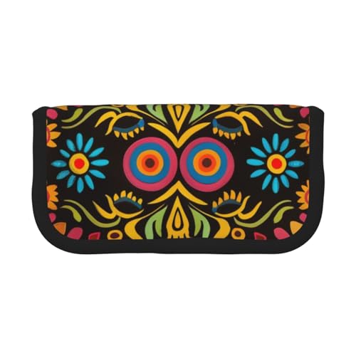 LRHCNZDCP Mexikanische Volkskunst, Boho-bedrucktes Federmäppchen, Leinen, Make-up-Tasche, Gadget-Stifttasche, Stiftebox mit Reißverschluss, Schwarz , Einheitsgröße, Schulranzen von LRHCNZDCP