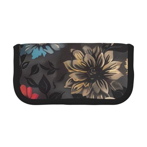 LRHCNZDCP Modernes Federmäppchen mit Blumenmuster aus Segeltuch, Make-up-Tasche, Gadget, Stiftebox mit Reißverschluss, Schwarz , Einheitsgröße, Schulranzen von LRHCNZDCP