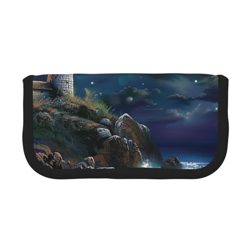 LRHCNZDCP Moonlight Beacon bedrucktes Federmäppchen aus Segeltuch, Make-up-Tasche, Gadget, Stiftebox mit Reißverschluss, Schwarz , Einheitsgröße, Schulranzen von LRHCNZDCP