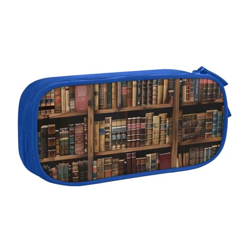 LRHCNZDCP Niedliches Federmäppchen, Bibliothek, Bücherregal, Buch, bedrucktes Federmäppchen, Stiftebox, Make-up-Tasche für Reisen, Schule, Büro, Schwarz, blau, Einheitsgröße, Schulranzen von LRHCNZDCP