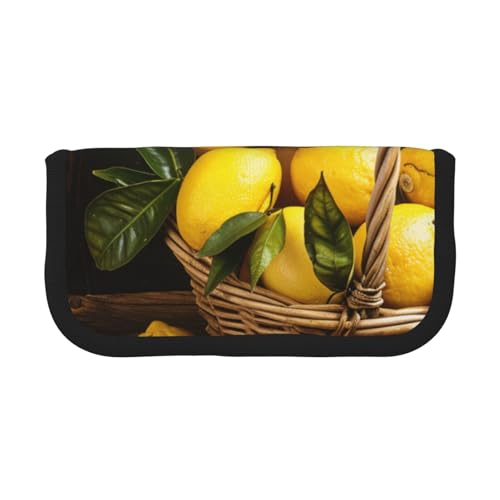 LRHCNZDCP One Basket Federmäppchen mit Zitronenmotiv, bedruckt, Leinen, Make-up-Tasche, Gadget, Stiftebox mit Reißverschluss, Schwarz , Einheitsgröße, Schulranzen von LRHCNZDCP
