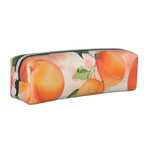 LRHCNZDCP Pfirsichfarbenes bedrucktes Leder-Federmäppchen – niedliches Federmäppchen mit Reißverschluss für Schule und Büro, weiß, Einheitsgröße, Schulranzen von LRHCNZDCP