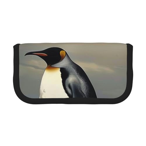 LRHCNZDCP Pinguin bedrucktes Federmäppchen aus Segeltuch, Make-up-Tasche, Gadget, Stiftebox mit Reißverschluss, Schwarz , Einheitsgröße, Schulranzen von LRHCNZDCP