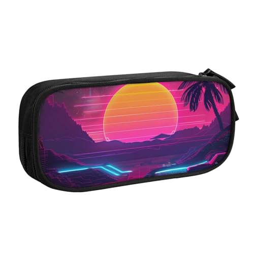 LRHCNZDCP Retrowave Bilder Bedrucktes Federmäppchen Beutel Niedlich Federmäppchen Stiftebox Stiftetasche für Schule Büro Schwarz, Schwarz , Einheitsgröße, Schulranzen von LRHCNZDCP