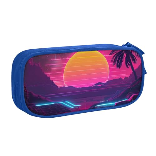 LRHCNZDCP Retrowave Bilder Bedrucktes Federmäppchen Beutel Niedlich Federmäppchen Stiftebox Stiftetasche für Schule Büro Schwarz, blau, Einheitsgröße, Schulranzen von LRHCNZDCP